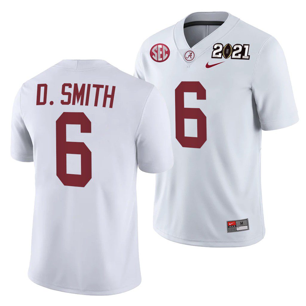 Men's Alabama Crimson Tide DeVonta Smith #6 White 2021 Rose Bowl Champions Playoff Away NCAA College Football Jersey
